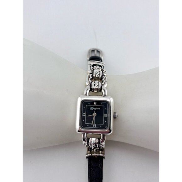 Brighton Columbia Silver Plated & Black Leather Watch New Battery - Picture 2 of 6
